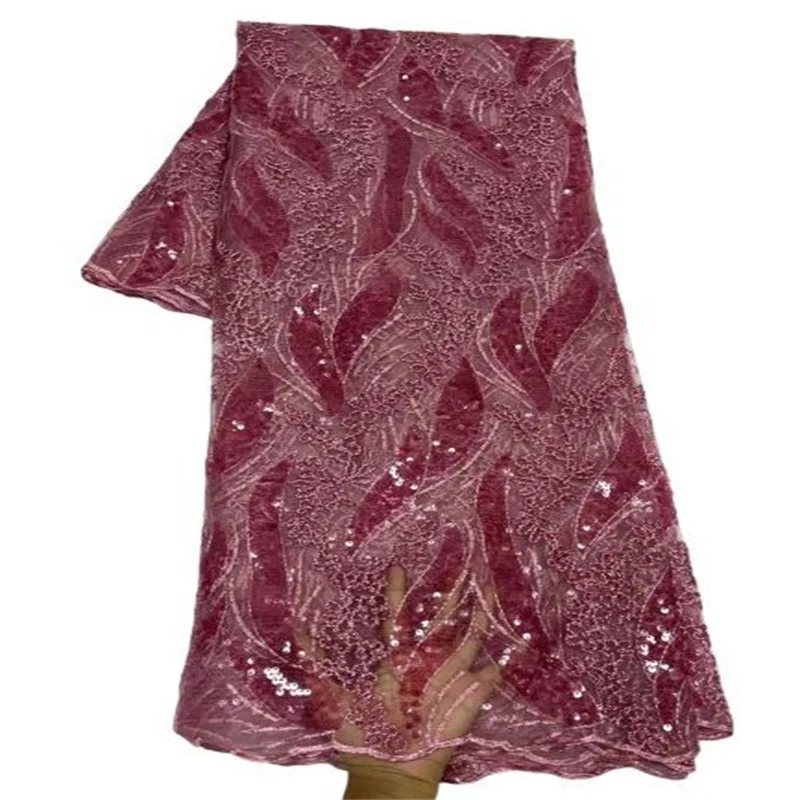 

Pink Nigeria Fashion Tulle Lace Fabric High Quality French Mesh Lace Fabric for Wedding Dress 5 yards African Lace Fabric Grteen