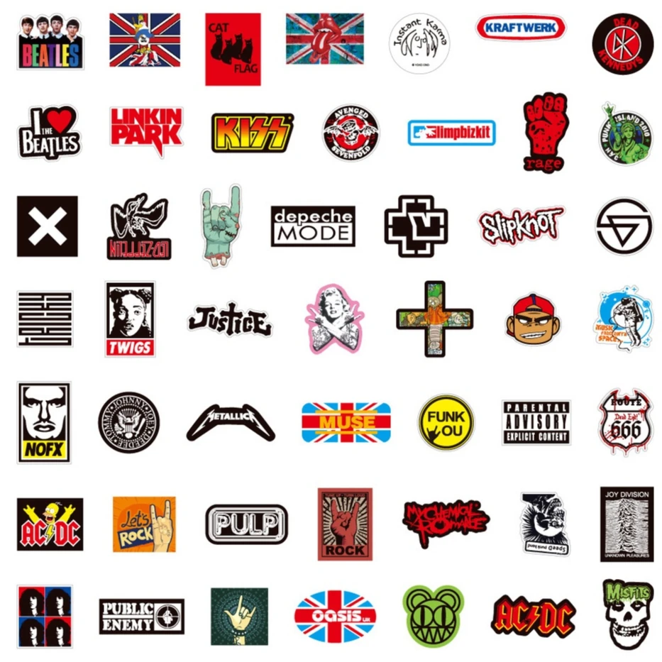 100개의 록앤롤 음악 밴드 스티커, 펑크 그래피티 스티커 (노트북, 기타, 헬멧, 여행 가방, 휴대폰 데칼, 종이같은 팝 스토어)