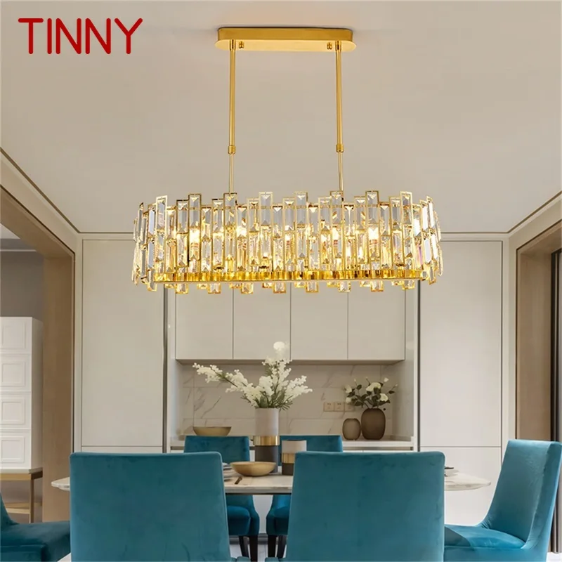 

TINNY Gold Chandelier Fixtures Oval Modern Branch Crystal Pendant Lamp Light Home LED for Dining Room Decoration