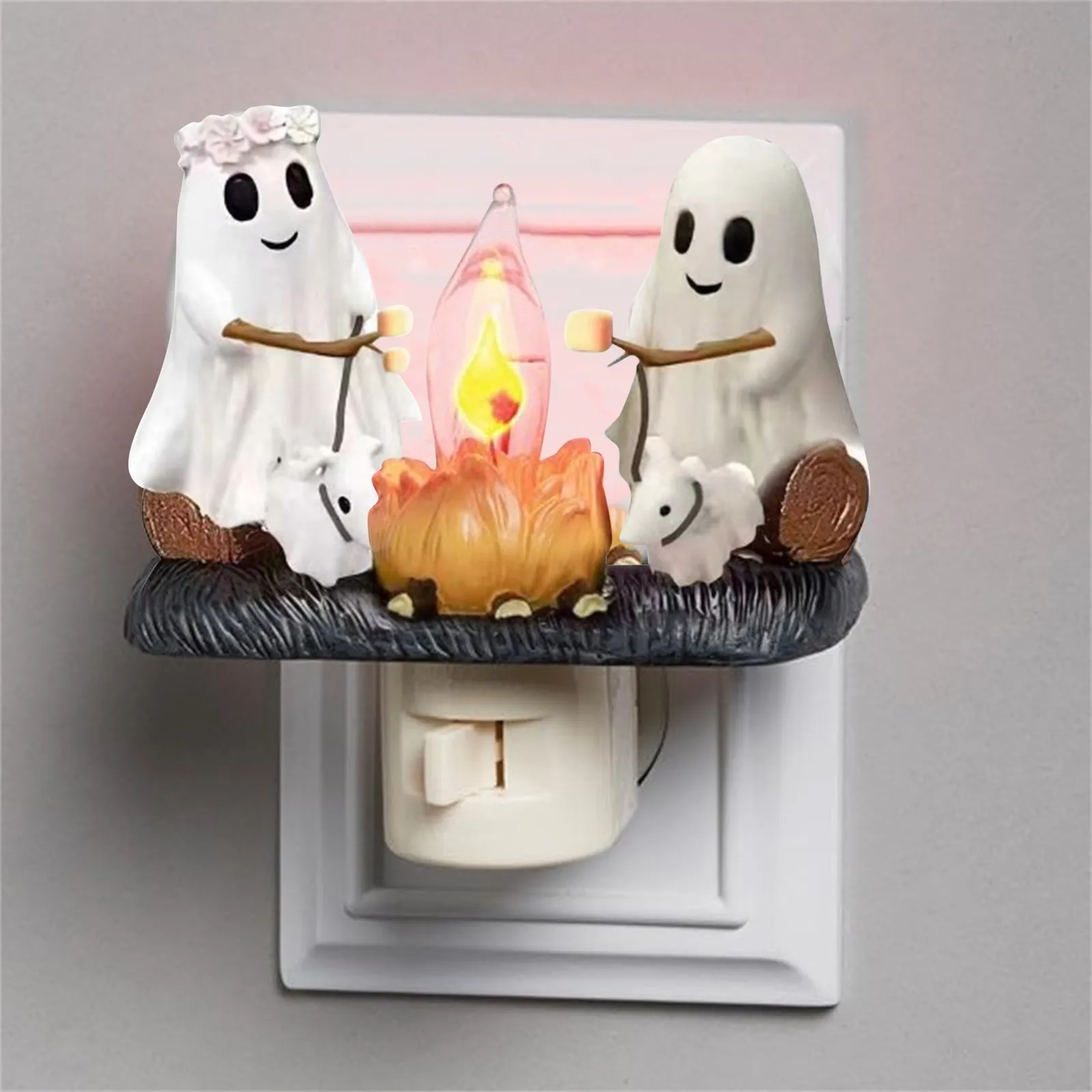 Ghost Flickering Nightlight, Led Faux Fire Ghost Lamp,Halloween Bedroom Night Light Indoor Decorations Gifts