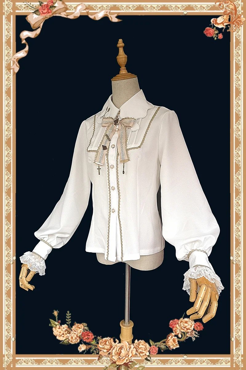 Chocolate Drip Sauce Embroidered Shirt Lolita Long Sleeves Laydown Blouse By Infanta