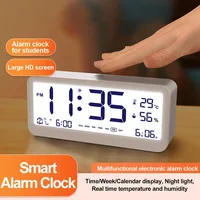 LCD Digital Alarm Clock Mute Electronic Clock Temperature Humidity Calendar Week Display Smart Night Light Mode Bedroom Clocks 1