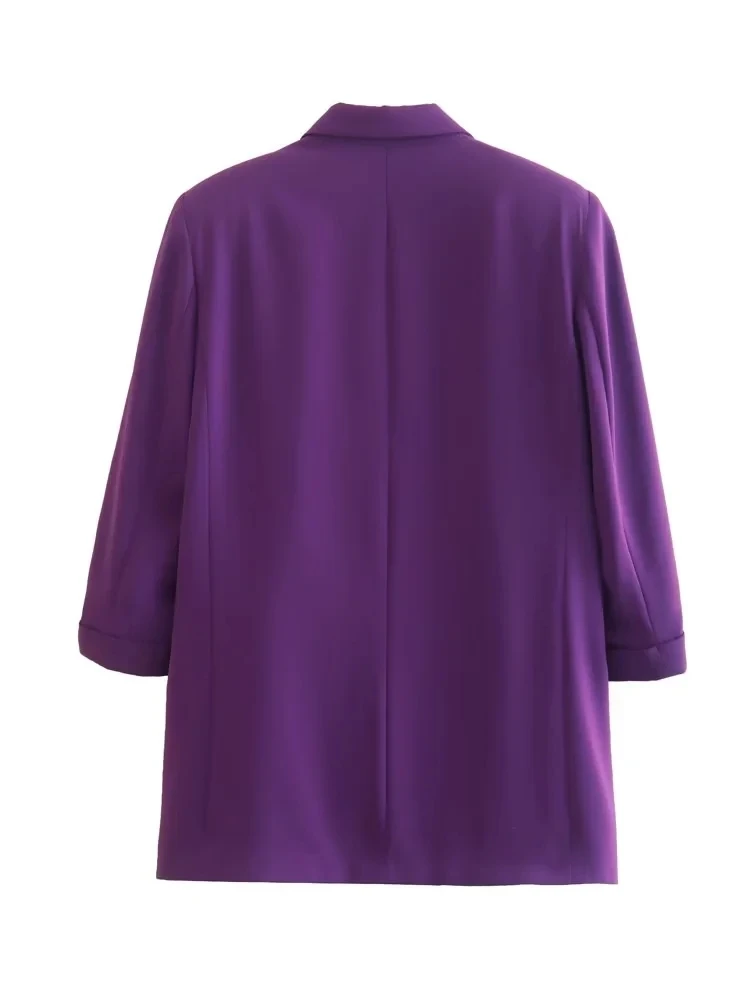 Jenny&Dave Solid Notched Casual Blazers Women Fashion Roll Up Sleeve Jackets Tops