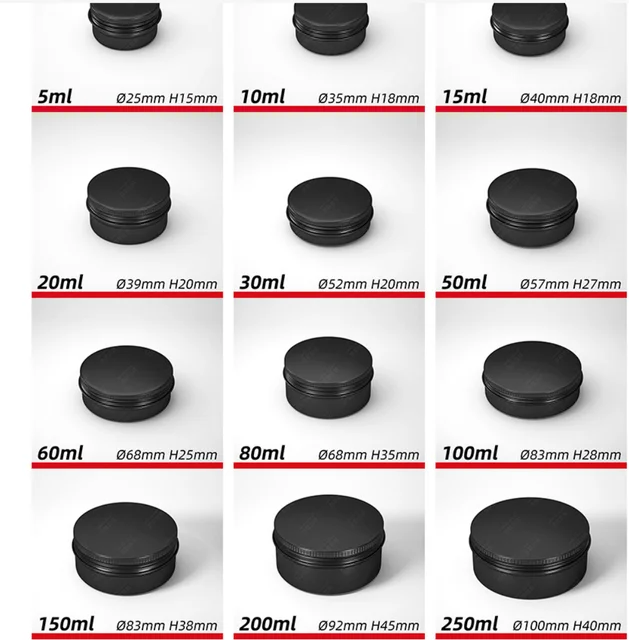 1Pcs 5g250g Black Round Aluminum Tin Cans Lip 1OZ 2OZ 100g 200ml Lip