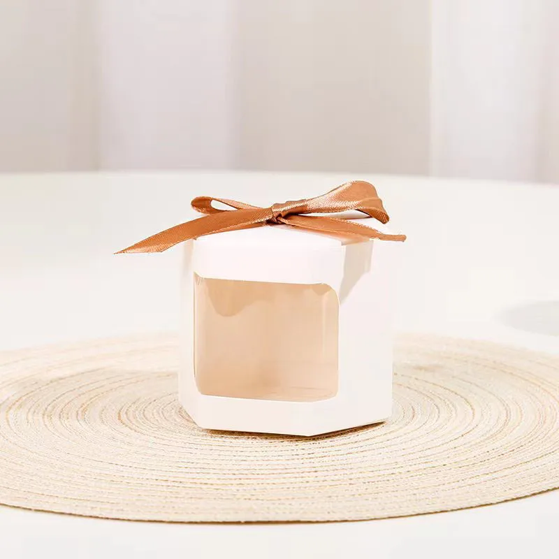 Description Picture 6 of item12PCs Kraft Paper Ribbon Candy Cookies Box Transparent Window Brown Handmade Gift Packaging Boxes Wedding Party Favor Gifts Bags