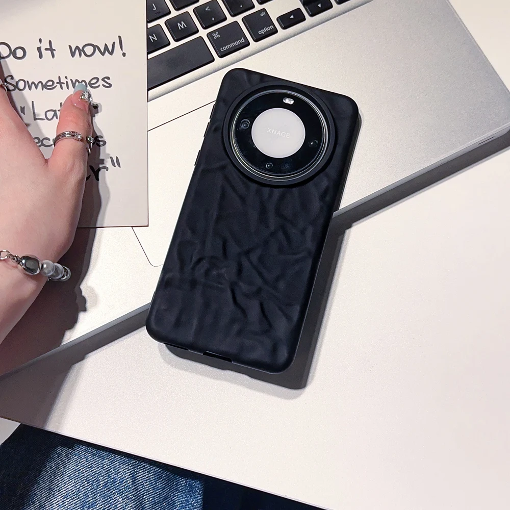 Coque de téléphone à plis 3D noir mat pour Huawei P40 P50 P60 Mate 30 40 50 60 Pro Pura 70 Pro Ultra Honor 50 Soft Cover_voghion.com
