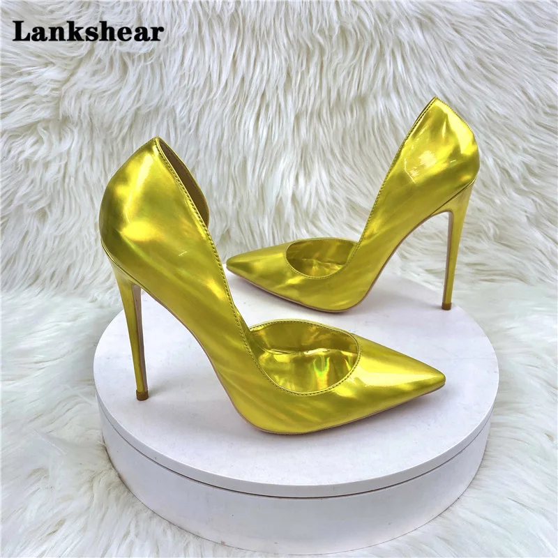 

Gold Purple Pointed Toe Pumps Stiletto Heels Women Party Shoes Patent Leather Shallow Dress Shoes Iridescent Wedding Heels