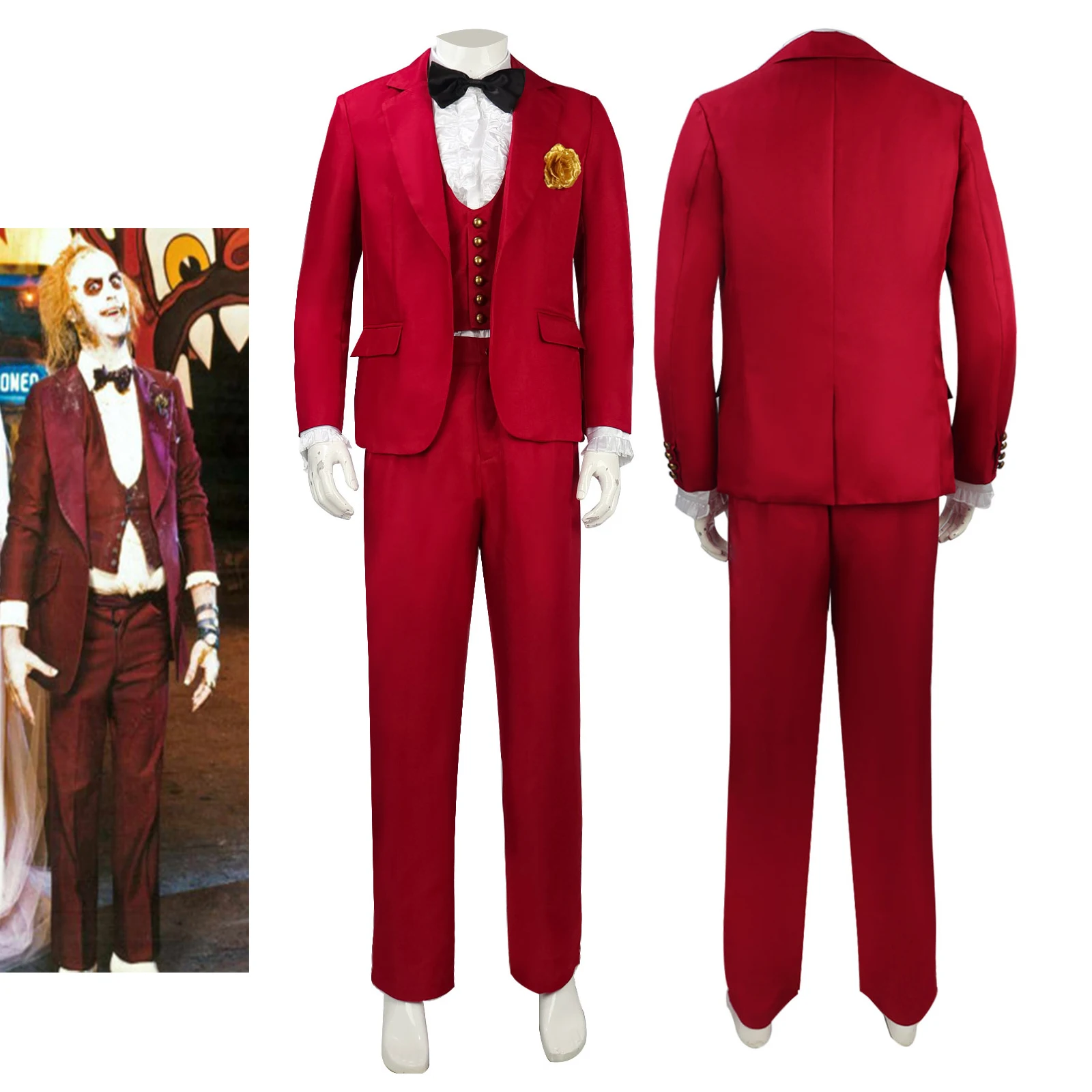 

Male Wedding Suit Movie Cosplay Costume Halloween Carnival Party Red Uniform Full Set For Adult Men Masquerade Gown