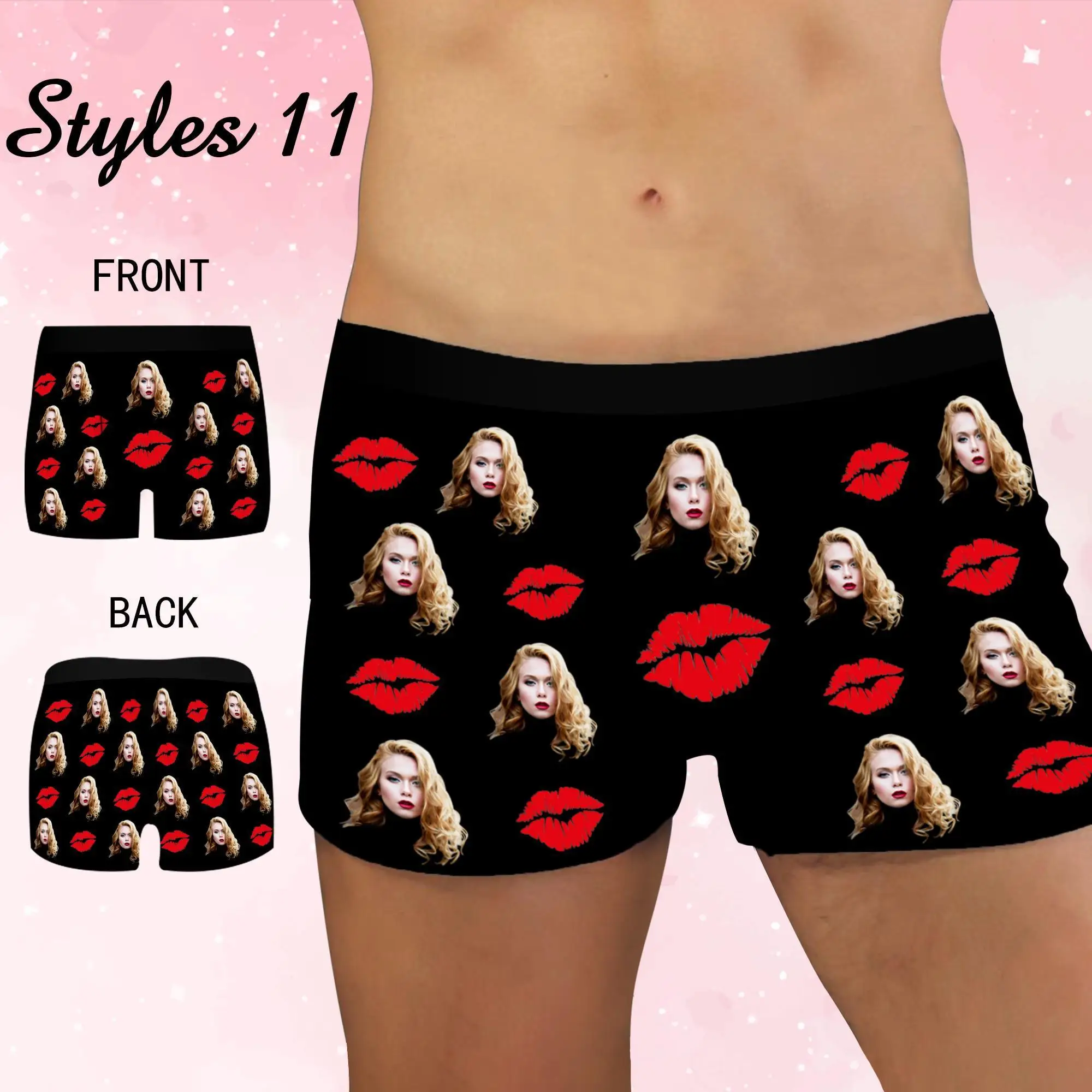 Custom Personalized Men's Underwear with Photo Face Boxer Briefs Fashion Love Heart Printed Men's Underwear Valentine's Day Gift 3