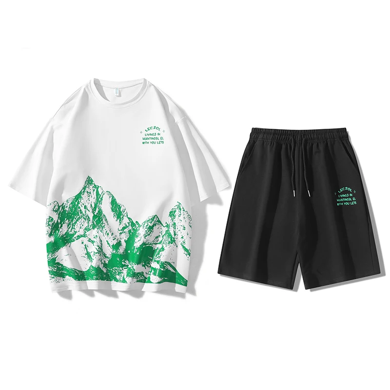 

Мужская футболка с коротким рукавом, летняя новая модная красивая футболка с принтом, мужские повседневные свободные шорты, мужские футболки из двух частей