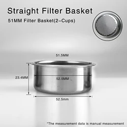 Stainless Steel 51MM Coffee Filter Basket Replacement - Premium Barista Tool and Espresso Accessory (51MM 2-cup Straight)