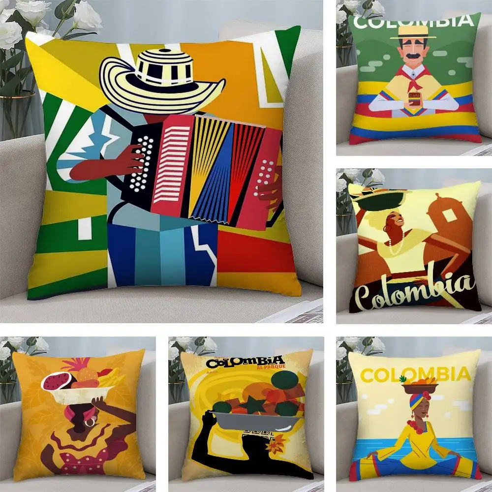 Vintage Landschaft Kolumbien Kissenbezug Kurzer Plüsch Doppelseitiger Druck Quadratische Dekokissenbezüge Sofa Home Kissen Dekor