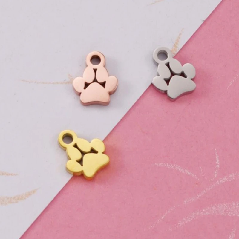 

20pcs/lot Stainless Steel Dog Paw Cat Animal Charm Wholesale Sun Om Connector Yoga Lotus Heart DIY Charms for Jewelry Making