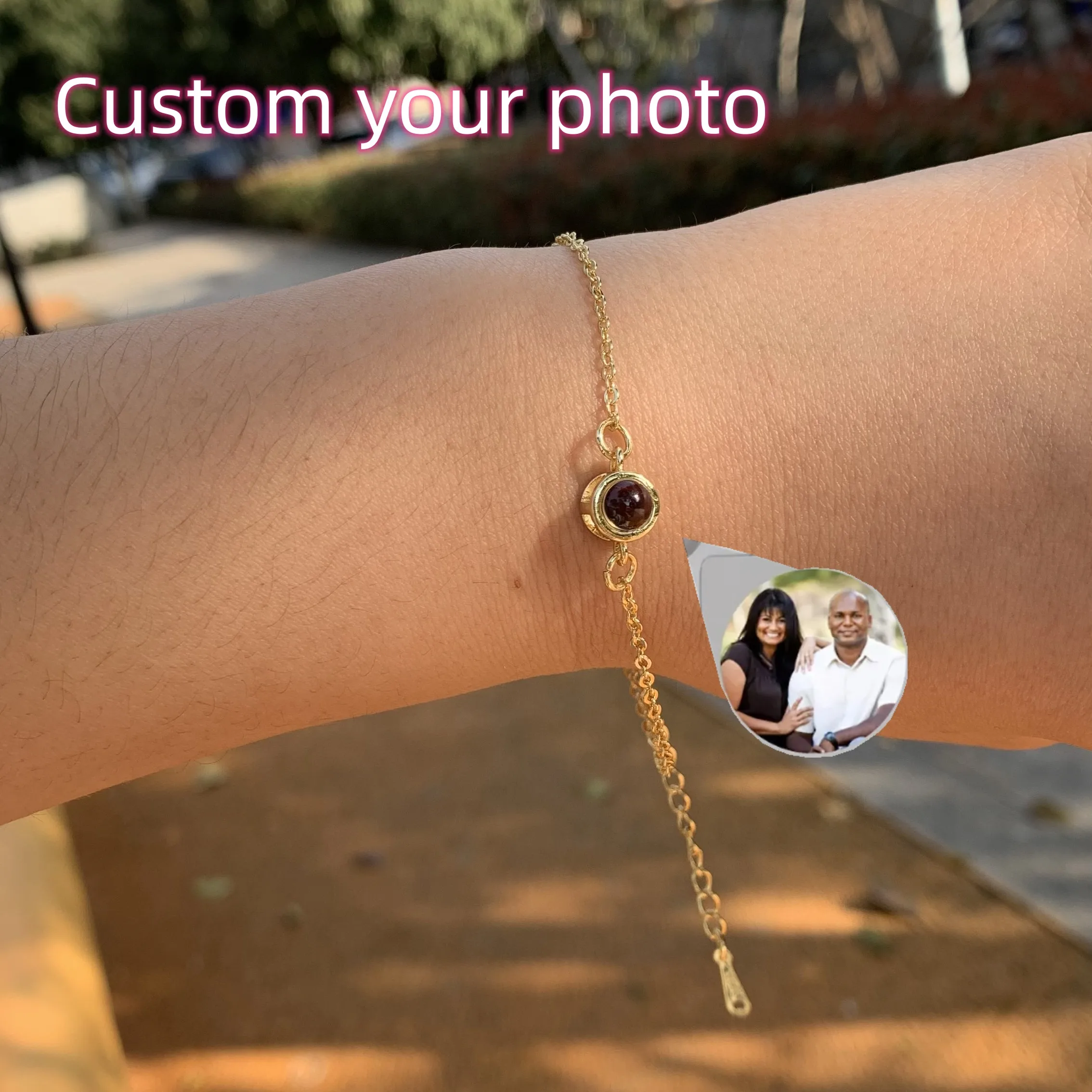 16+5cm Personalized Circle Photo Bracelet Women Men Stainless Chain Custom  Projection Personality Family Image Memorial Gift