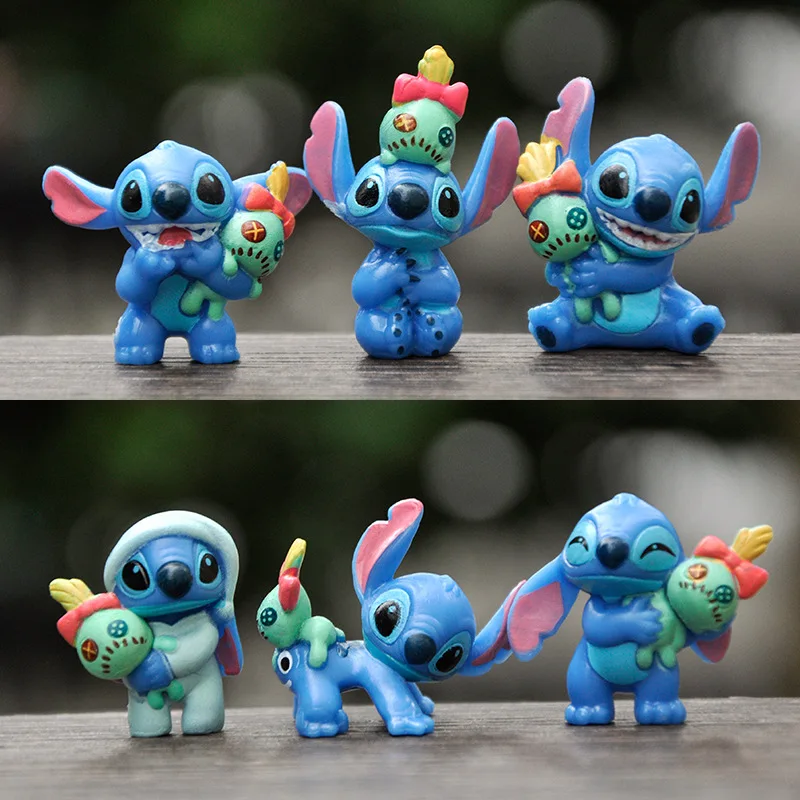 6 Pz/Set Disney Anime Lilo And Stitch Figures Toys Lovely Stitch Hand With Scrump Model Decoration Toys