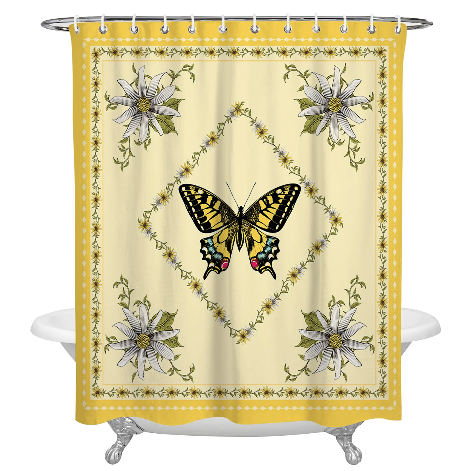 

Daisy Flower Butterfly Shower Curtains Waterproof Bath Curtains Home Decor Modern Luxury Bathroom Curtain