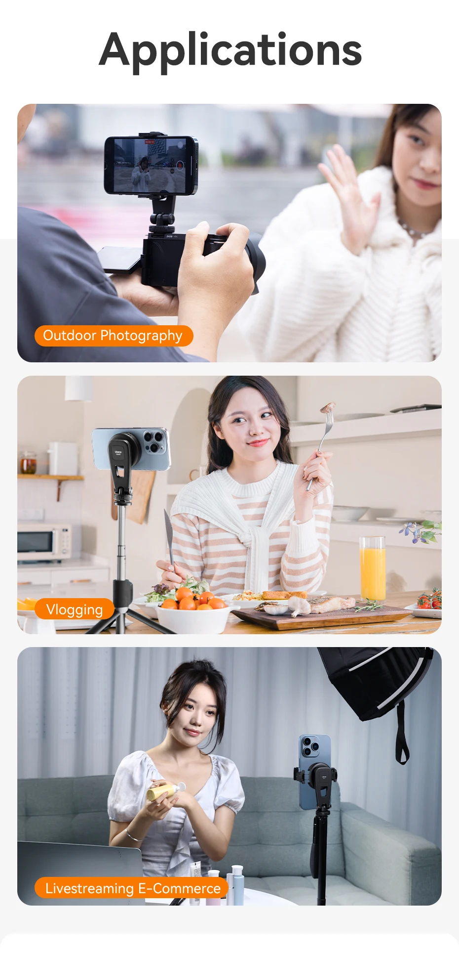 MA47 2-In-1 Magnetic Phone Clamp Phone Tripod Mount Horizontal Vertical Shooting
