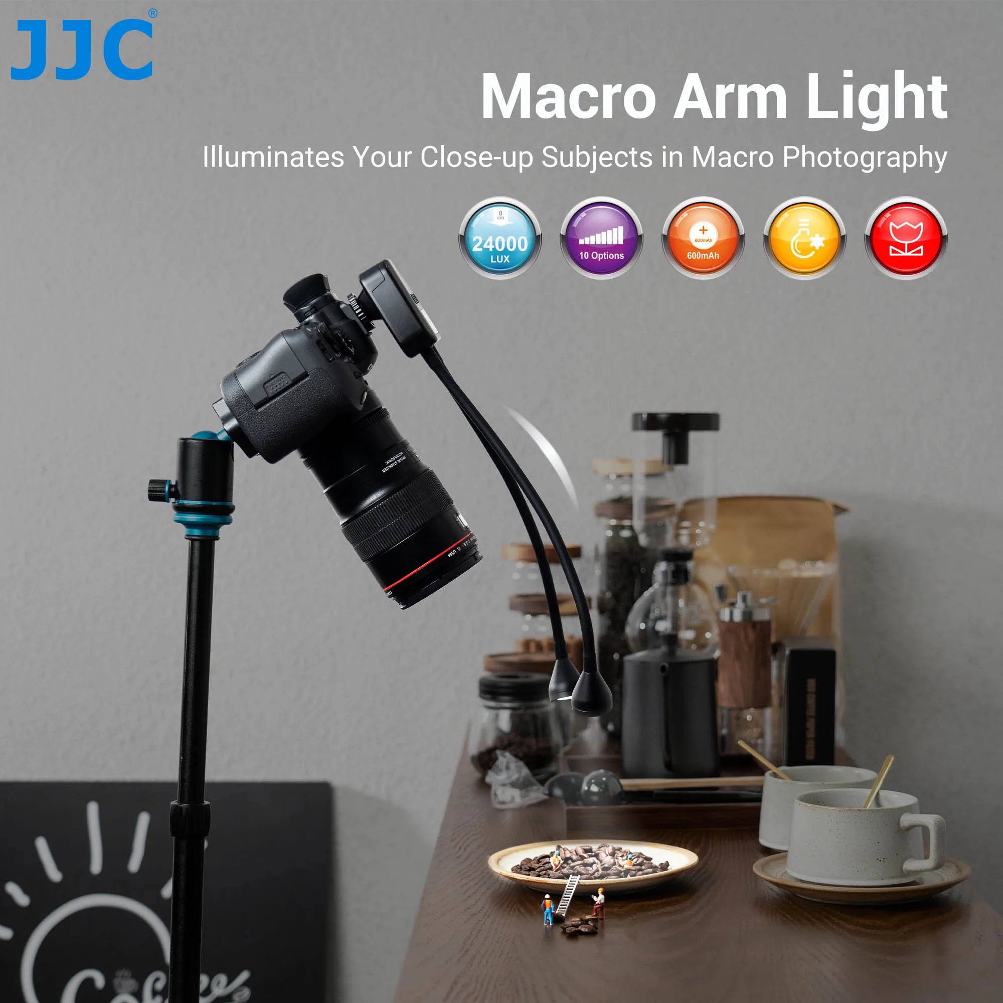 JJC Macro LED Arm Light Flash Lighting with 600mAh Buit-In Battery