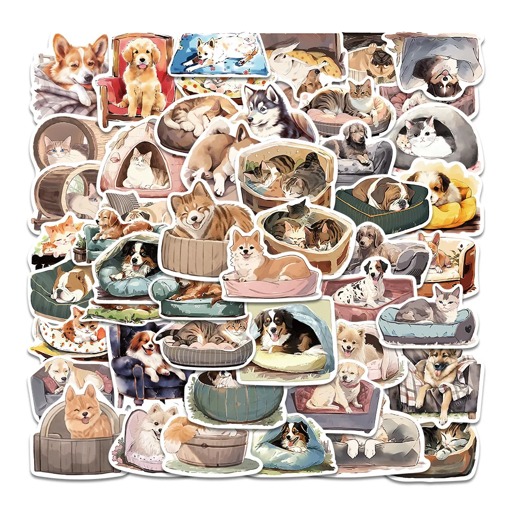 

10/30/50PCS Funny Cats and Dogs Cute Graffiti Stickers Toy Luggage Laptop Ipad Skateboard Mobile Phone Car PVC Sticker Wholesale
