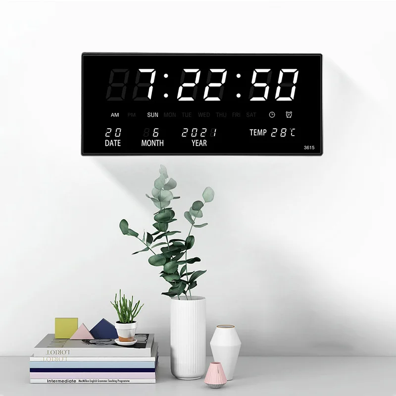 Luminous Electronic Wall Clock Alarm Hourly Chiming Temperature Calendar Table Clocks with EU/UK/US/AU Plug Digital LED Clocks