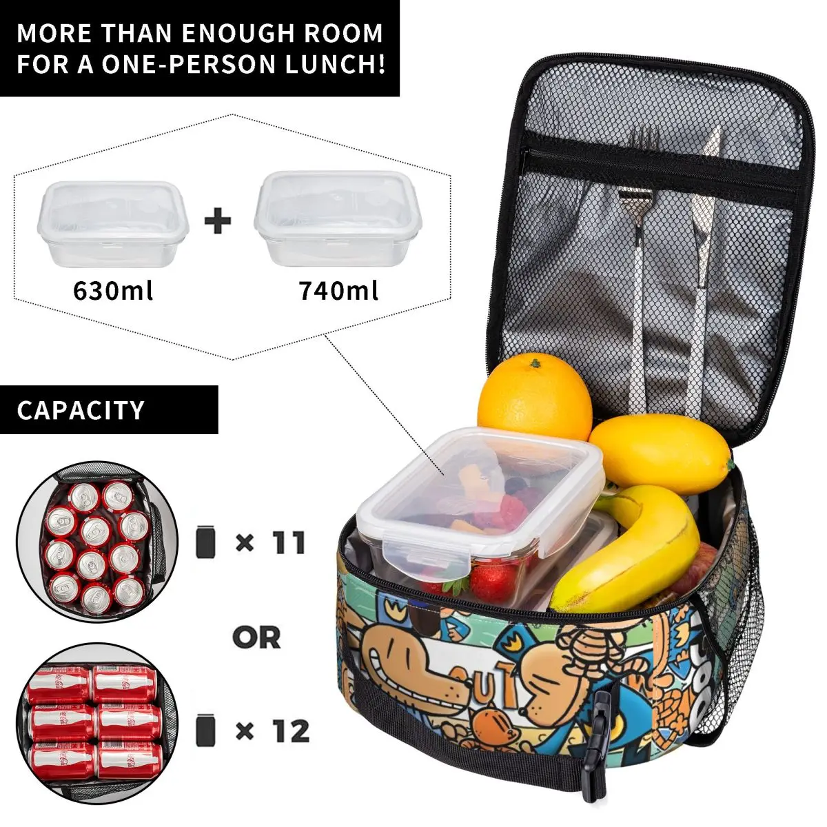 Dog Man Superhero Comic Thermal Insulated Lunch Bag for Office Portable Food Bag Container Men Women Cooler Thermal Lunch Boxes 4