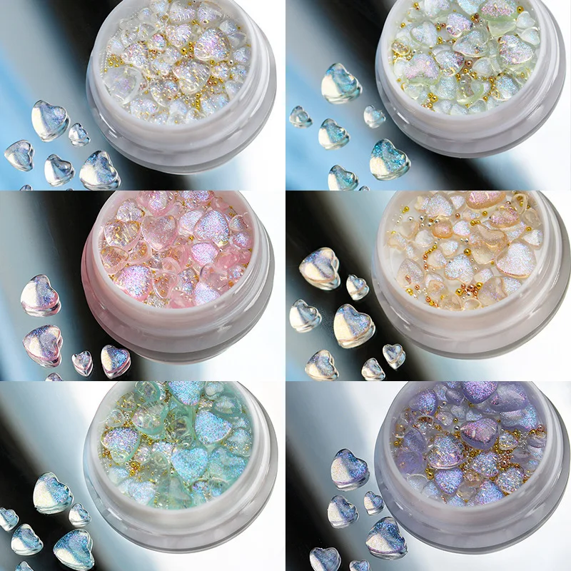 50pcs Ice Transparent Heart Changing Color Nail Charm Mixed Flat Bottomed Diamond Sequin Crystal Nail Charms Accessories 2