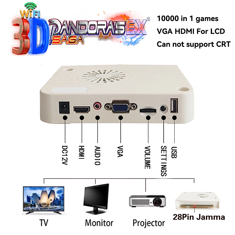 לוח משחק Pandora EX SAGA Box 10000-In-1 עם 64G WiFi בספרדית אנגלית 3-4-Player Arcade PCBA עם פונקציית שמירת מטבעות