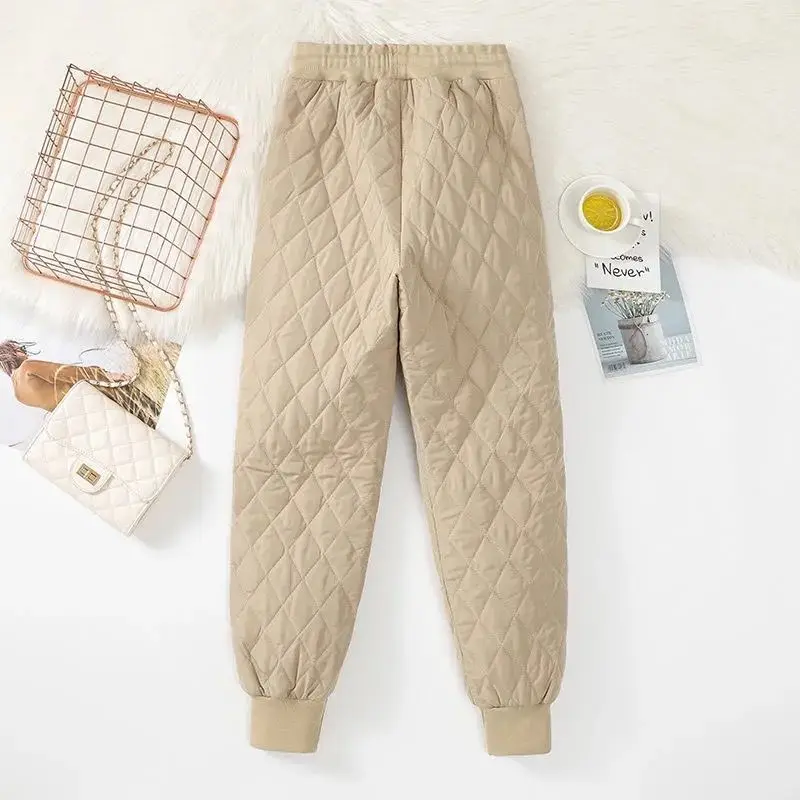 Women's Elastic Drawstring Thick Warm Autumn and Winter High Waist Solid Color Pockets Loose Fashion Casual Harlan Cotton Pants