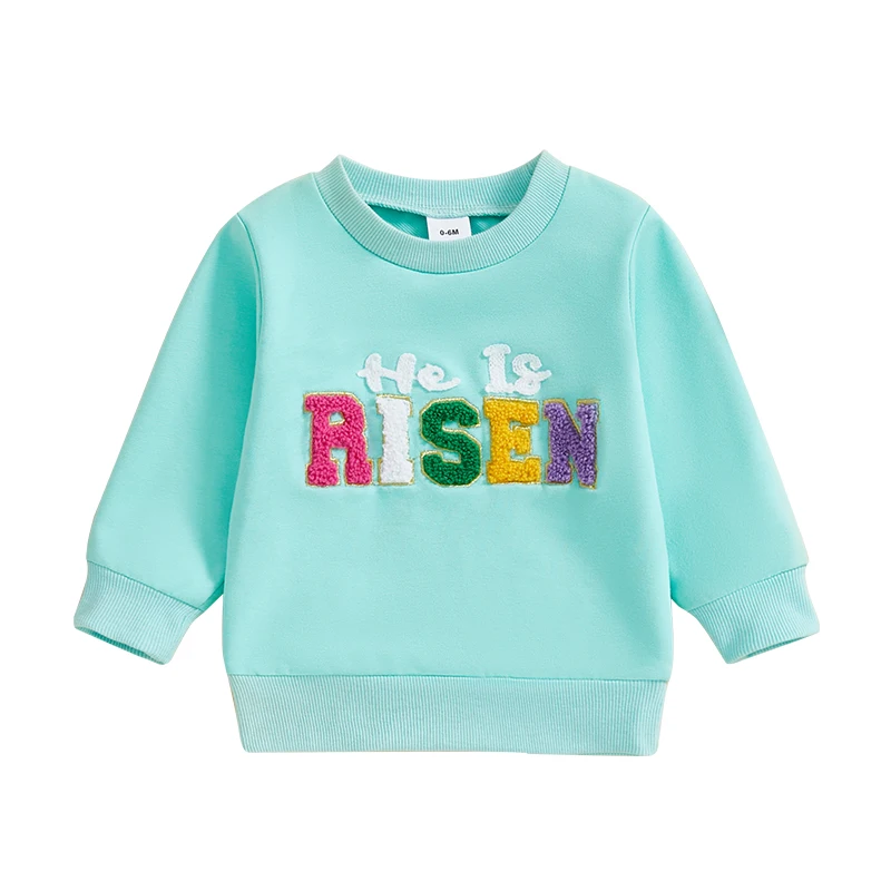 Baby Girl Boys Easter Sweatshirt Letter Embroidery Round Neck Long Sleeve Tops for Toddler Cute Clothes