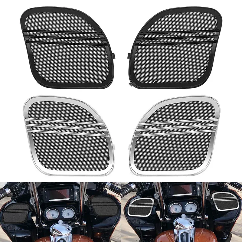 Motorcycle Speaker Grills Cover Trim Mesh Tri-Line Black