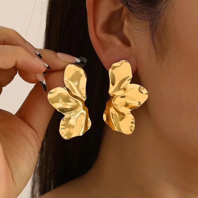 87622-b43f8e.jpg Boucles d'oreilles dorées en acier inoxydable pour femmes, Double couche, fleur à cinq pétales, Vintage, rayures, fleur, bijoux cadeaux
