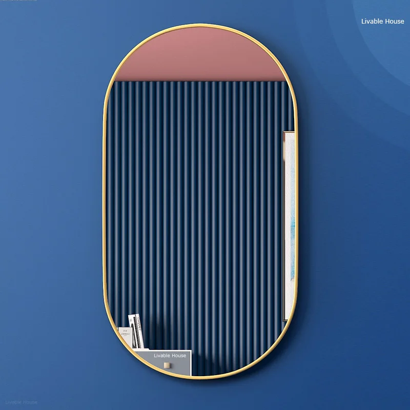 인테리어거울 유럽 풍 프레임 테이블 거울, 화려한 금 장식 트레이, 홈 시크 장식 거울, 침실용 테이블 메이크업 거울 8 골든 타원형 욕실 거울 벽걸이 화장실 드레싱 테이블 메이크업 거울, 알루미늄 합금 욕실 거울, 욕실 홈 장식