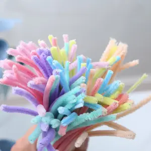 New 100PCS Multicolor Mixed Plush Iron Wire Flexible Flocking Craft Sticks  Pipe Cleaner Creativity Developing Kids