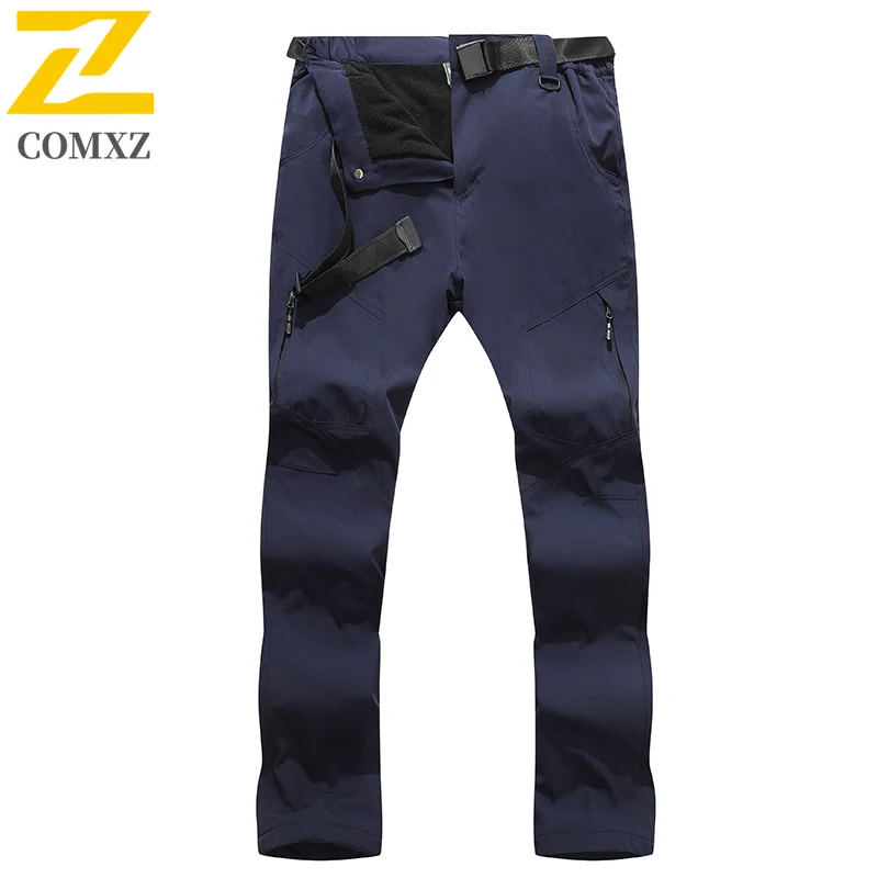 Waterproof Windproof Ski Pants Winter Thermal Men Fleece Lined Softshell Hiking Trousers Outdoor Camping Fishing Mountaineering