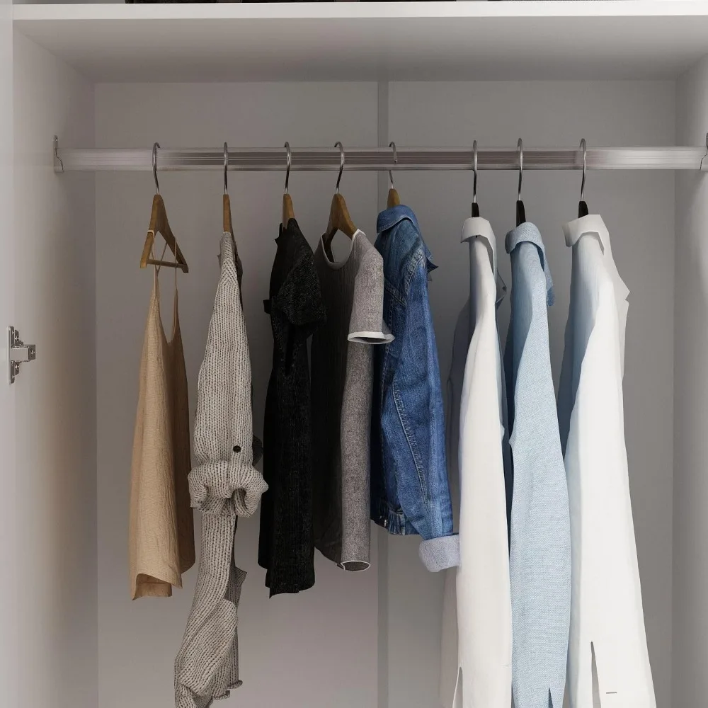 4 Door Wardrobe Armoires and Wardrobes with Storage Shelevs, Armoire Wardrobe Closet with Hanging Rod, Wooden Handles 6