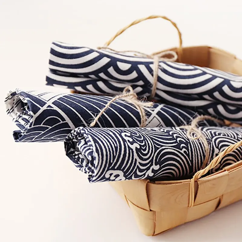 Set of 4 Napkins 30X45CM Cotton Linen Fabric Placemats Shell Print Pattern for Restaurant Living Room Coffee Dining Table Decors