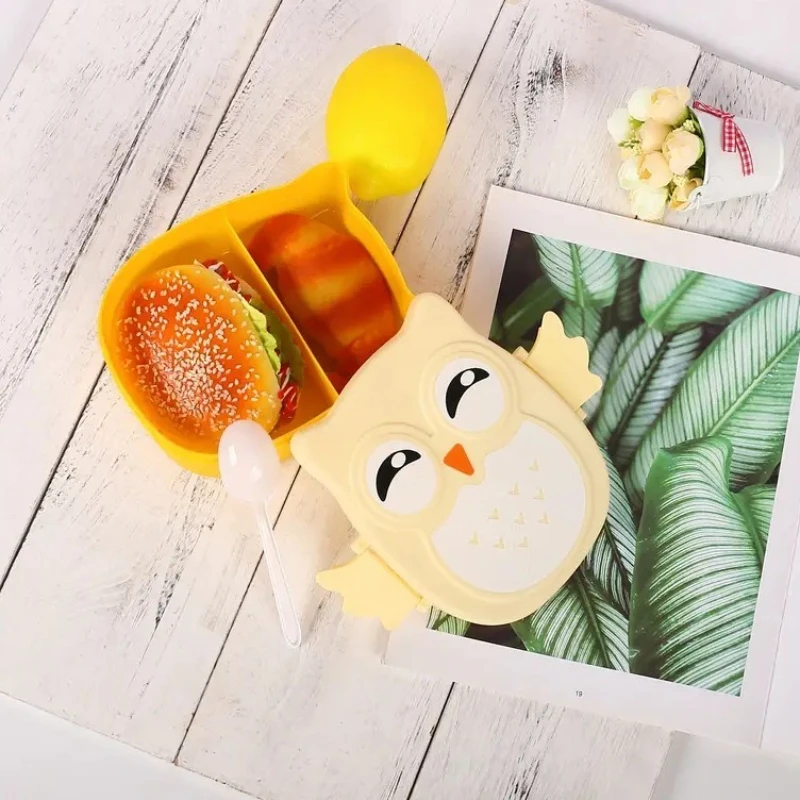1 PC Portable Plastic Lunch Box, Insulated Bucket, Bento Box, Cartoon Owl Lunch Box, Microwave Oven Lunch Box, Fresh-keeping Box