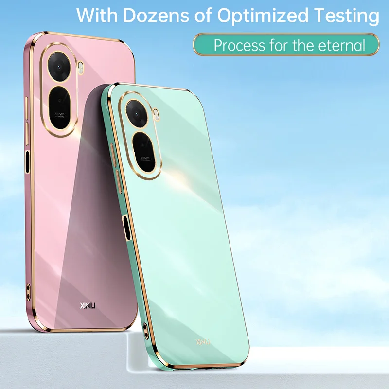 Luxury Silicone Camera Protection Square Mobile Phone Case with Fashionable Plating Design