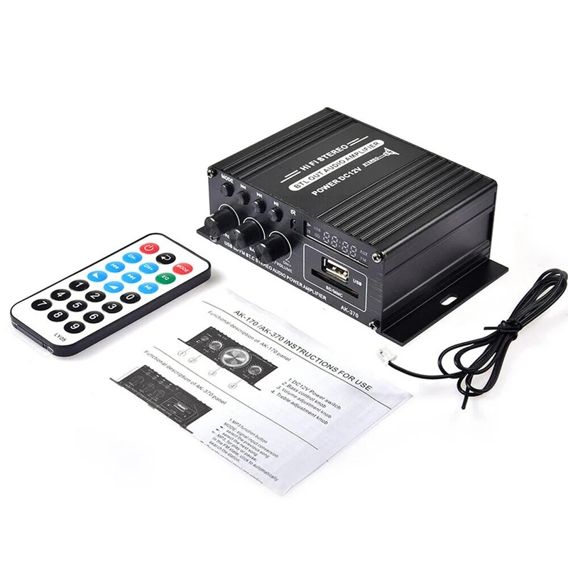 AK 370 HIFI Digital Stereo Audio Power Amplifier 2 Channel 400W 12V FM Radio Mic Car Mini Sound Amplificador Board Home Theater