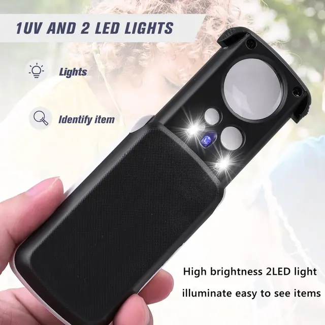 Lupa de joyería con luz LED UV, lente óptica de bolsillo deslizante para sellos de monedas y diamantes, 30X, 60X, 90X - Imagen 3