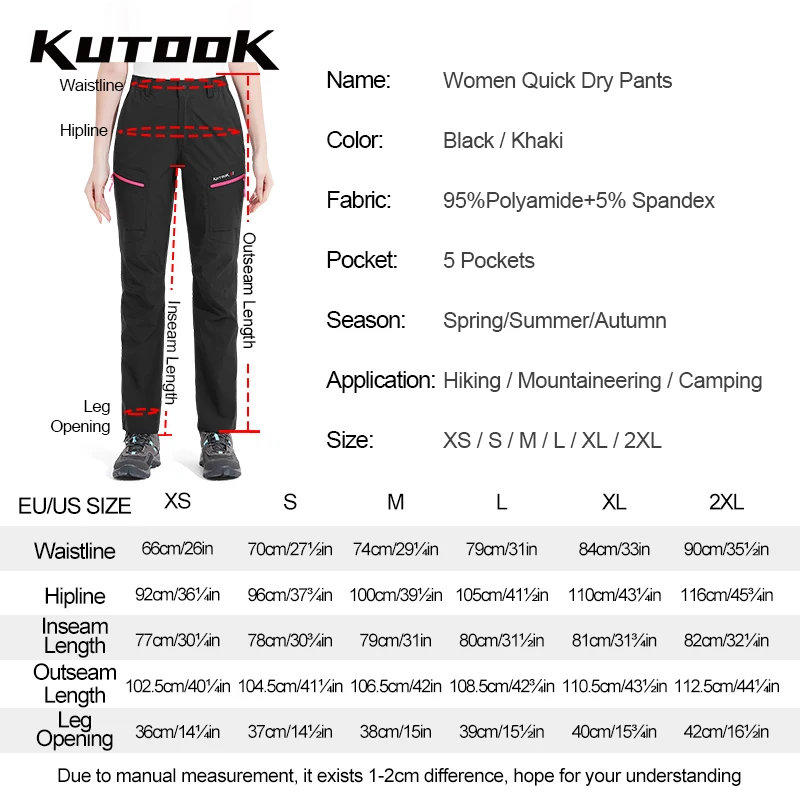 KUTOOK Women's Hiking Pants Waterproof Cargo Pants for Women Outdoor Camping Hiking Climbing Trousers with Pockets