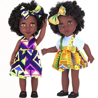 African American Baby Doll for 4+ Kids 35cm 14Inches Brown Eyes Explosion Head with Ear Piercing Real Black Dolls for Girls Gift 1