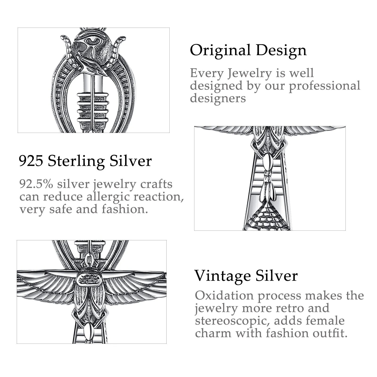 Eudora 925 Sterling Silver Ankh Cross Necklace for Women Man Eagle Scarab Eye Of Horus Amulet Pendant Egyptian Jewelry Fine Gift - Image 5