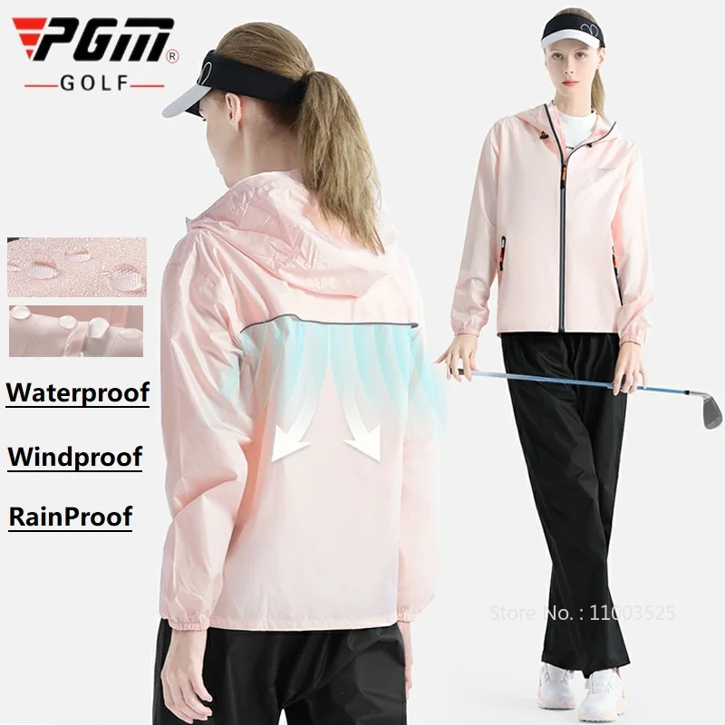 Pgm Women Waterproof RainCoat Motorcycle Golf Rainsuit Hooded Zipper Pocket Riding Raincoat Lady Rainstorm Proof Coat Pants