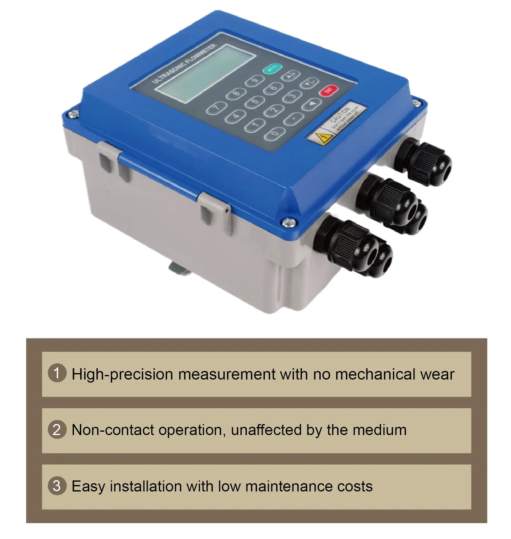 TUF Ultrasonic Flow Meter Wall Mounted Fixed Type Digital Liquid Flow Sensor Inl