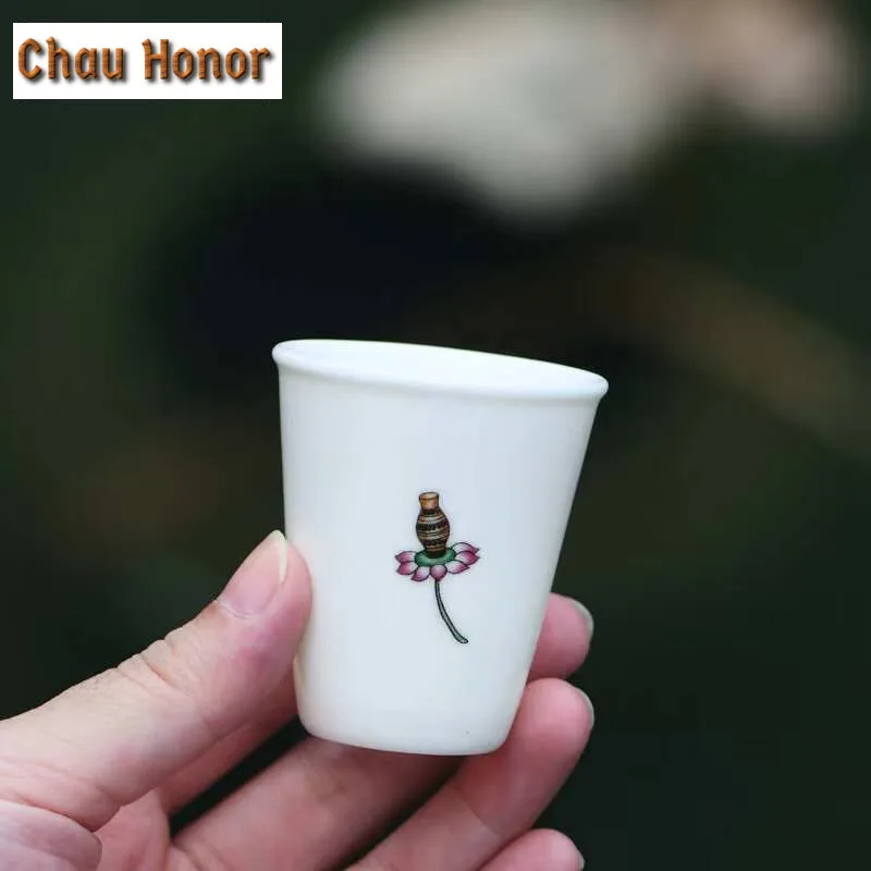2pc/set Dunhuang Flower Blossom Ceramic Teacup Dehua White Porcelain Small Snifter Wine Cup Zen Lotus Master Cup Teaware 50ml