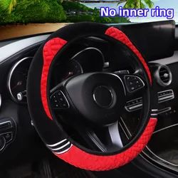 Luxurious Plush Winter Steering Wheel Cover - Ultra - Soft and Warm, Ideal (Black red)