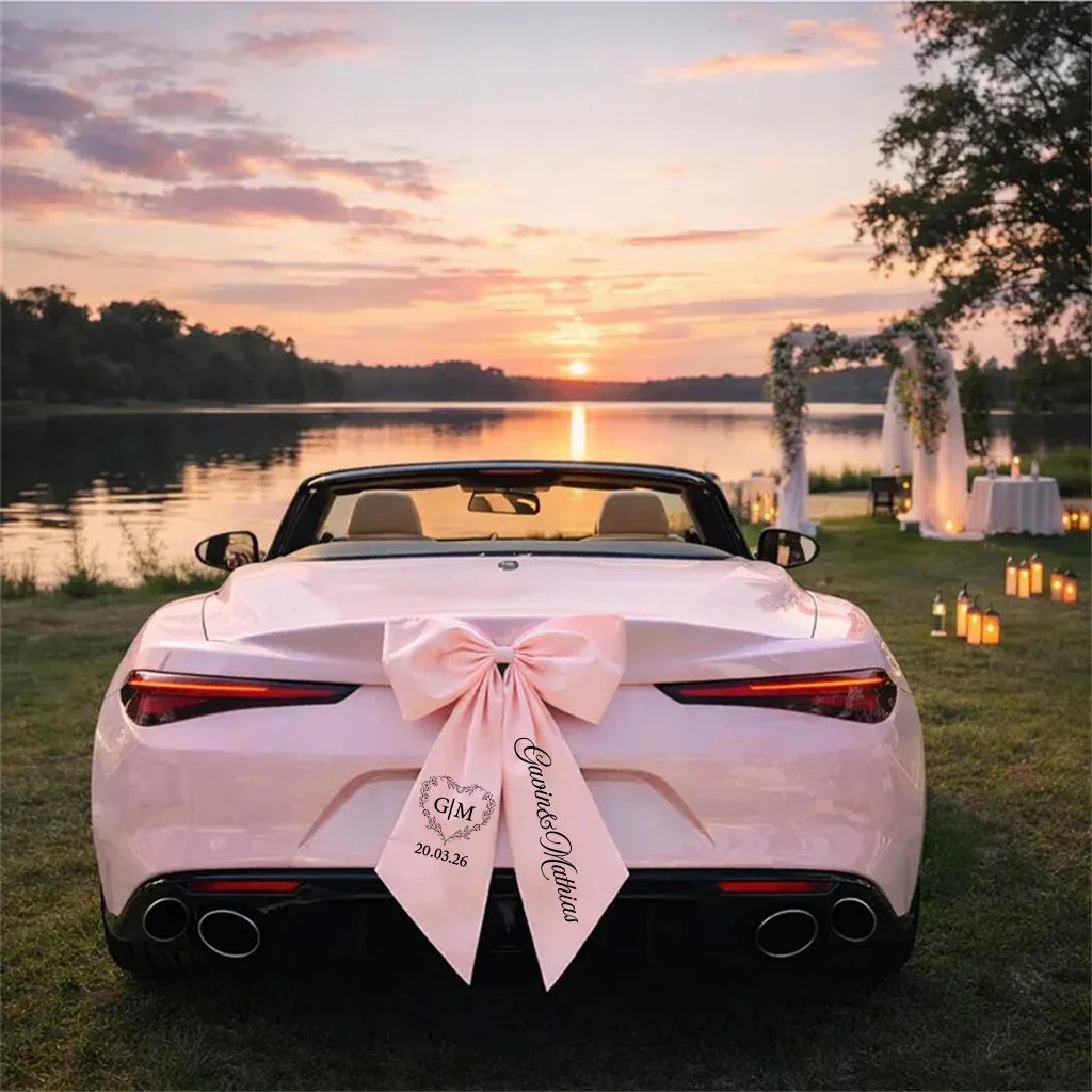 1pc Custom Bow Wedding Car Decoration Bridal Shower Decoration Personalized Car Bow Heart Shaped Garland Custom Bows And Ribbons 4