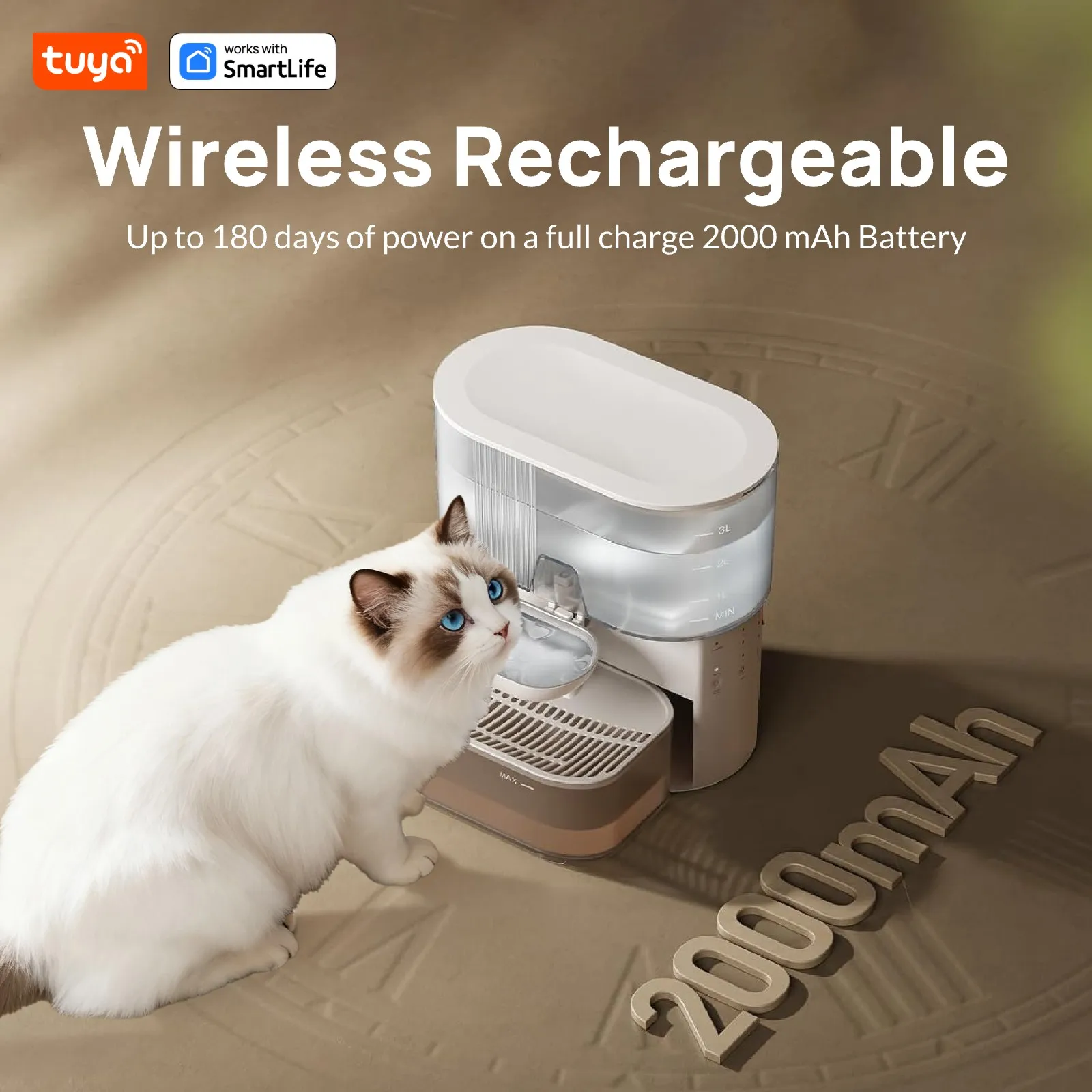 3L Pet Water Fountain,No Filter,Rechargeable Automatic Water Dispenser forCat&Small Dog,Wastewater Separation Always Fresh Water 6