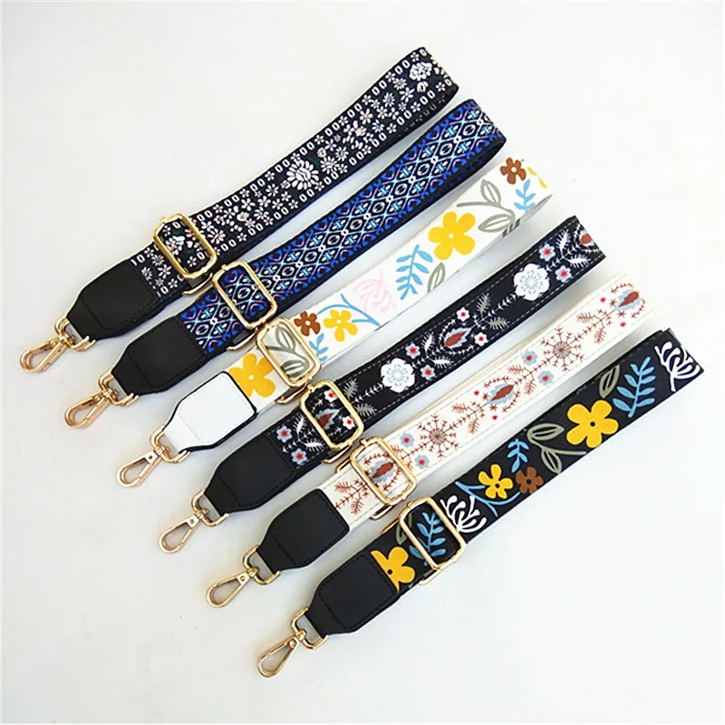 3.8cm Ethnic Style Backpack Belt for Women Extended Strap with Flower Pattern Bag Straps for Handbag